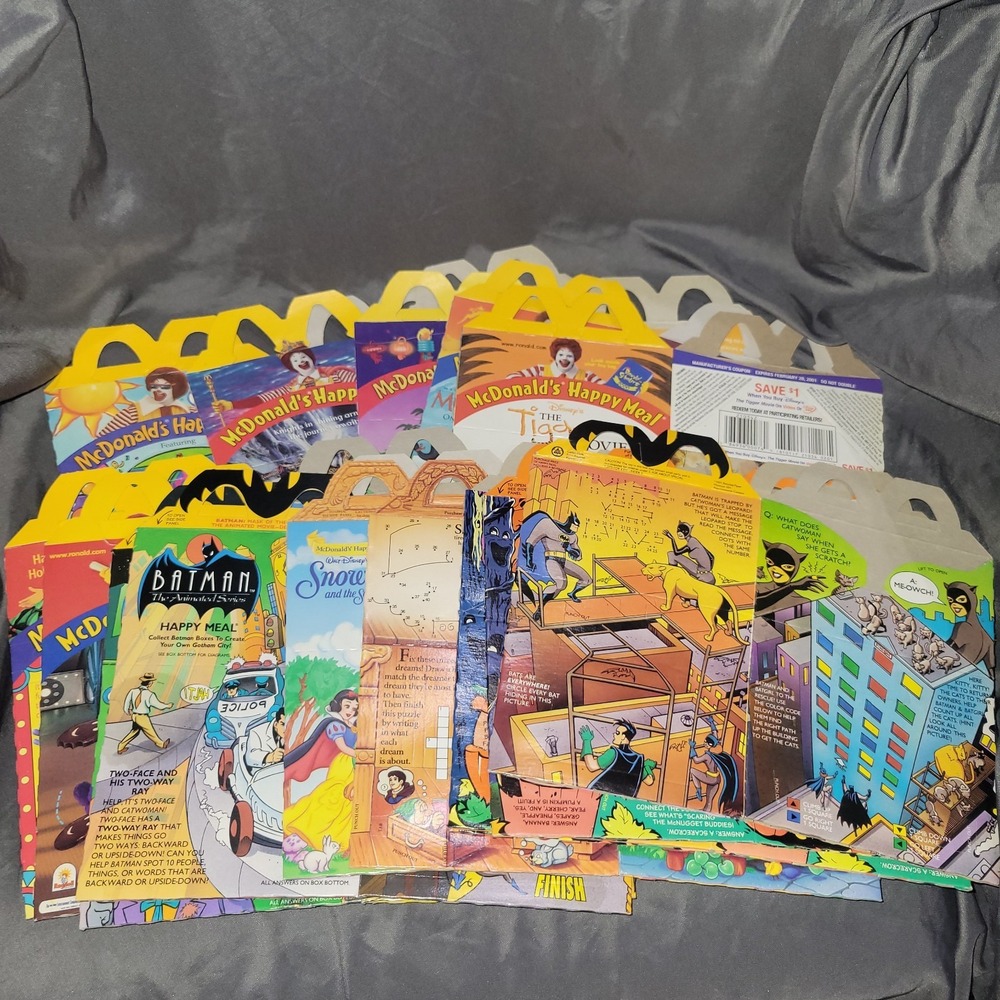 Vintage McDonald's Happy Meal Boxes Batman Teletubbies Show White Pooh Halloween